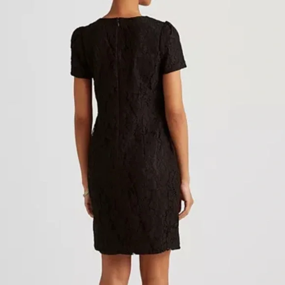 LAUREN RALPH LAUREN BLACK LACE PUFF SHORT SLEEVE COCKTAIL MIDI DRESS **NWT** - Picture 10 of 15
